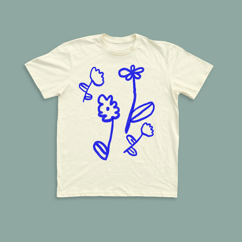 Blue Flowers Unisex Tee - Cream PREORDER